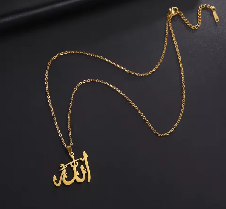 Lucktune Arabic God Allah Pendant Necklace Stainless Steel Islamic Muslim Choker Chain Necklace Women Men Classic Jewelry Gift