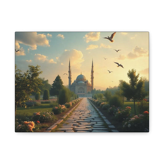 Stretched Canvas Art Print, Matte Wall Decor, Mosque Landscape, Home Decor, Gift for Art Lovers, Relaxing Atmosphere, Eid Gift