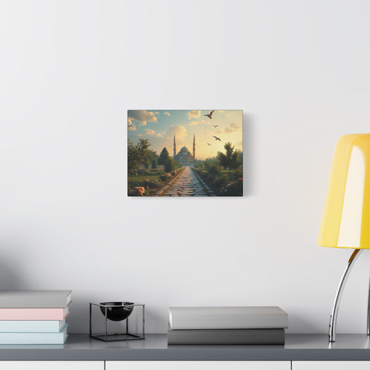 Stretched Canvas Art Print, Matte Wall Decor, Mosque Landscape, Home Decor, Gift for Art Lovers, Relaxing Atmosphere, Eid Gift